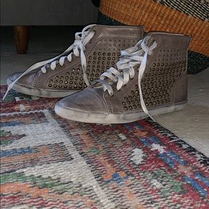 Frye Gray High-Top Studded Sneakers